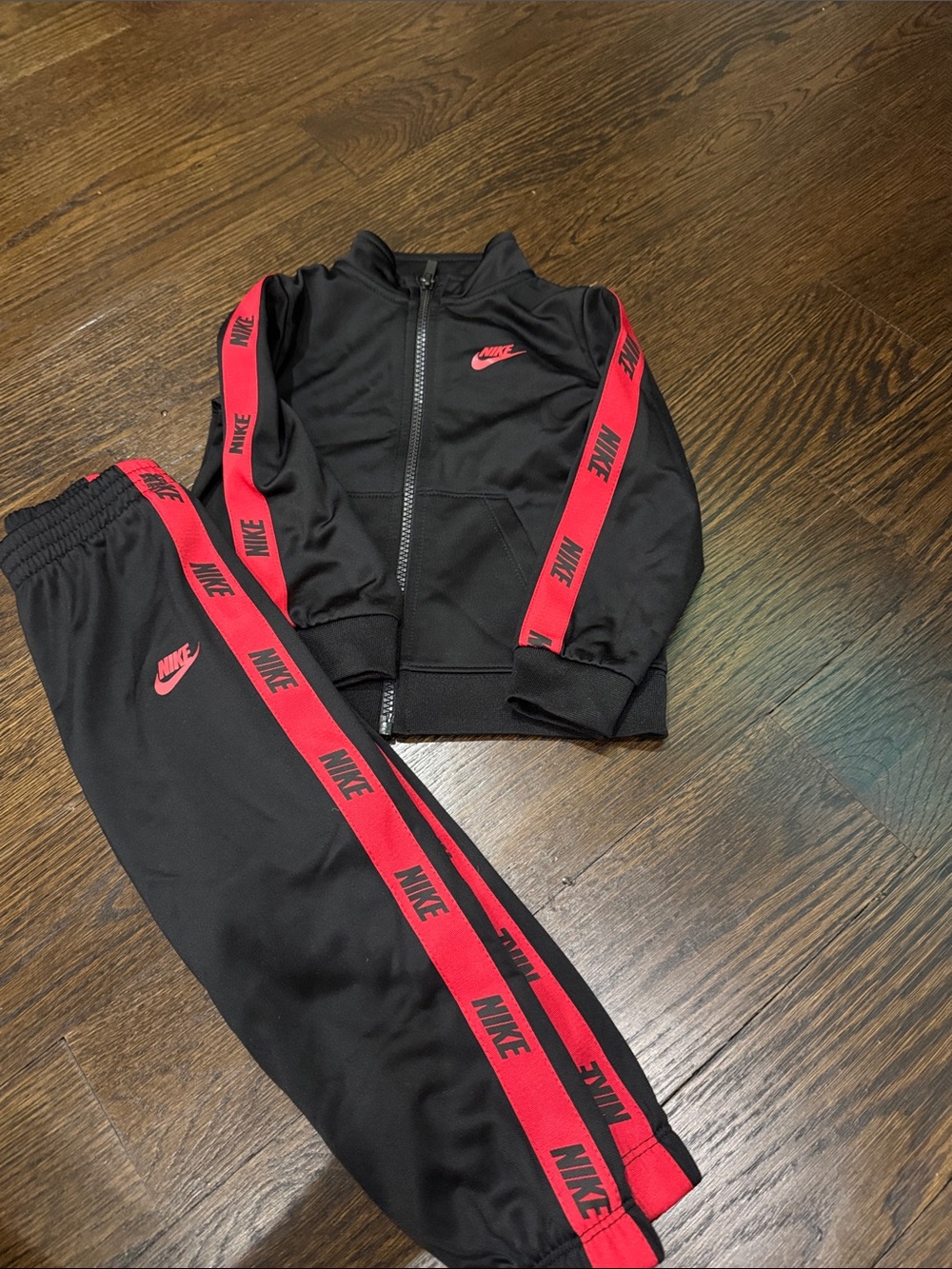 Nike Kids Black with Red Logo & Stripe Sweatpants Jogger Set